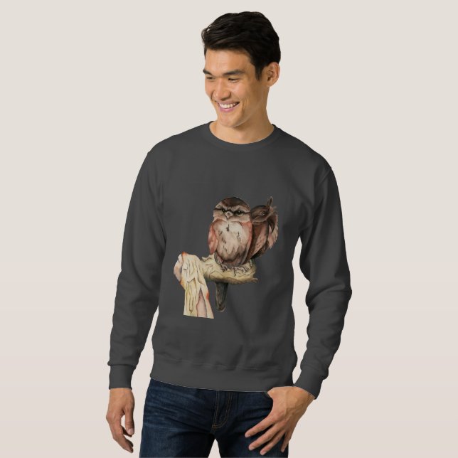 Owl Siblings Watercolor Portrait Sweatshirt (Front Full)