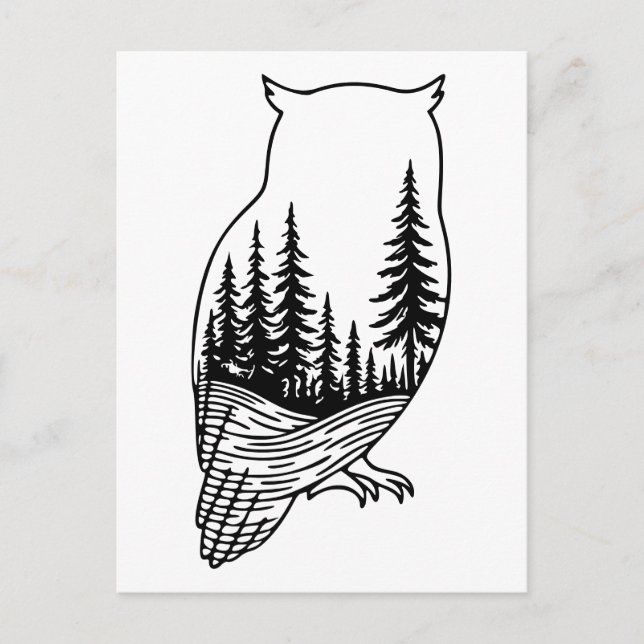 Owl Silhouette with Forest Scene Postcard (Front)