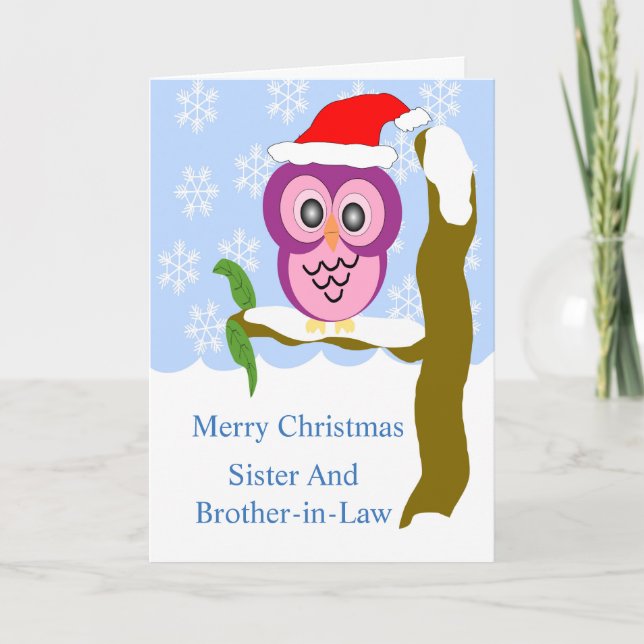 Owl Sister And Brother-In-Law Christmas Holiday Card (Front)