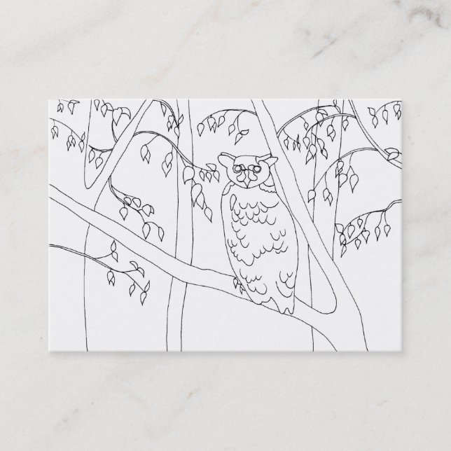 Owl Sitting in a Tree Colouring Business Cards (Front)