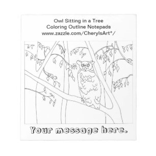 Owl Sitting in a Tree Colouring Outline Notepads