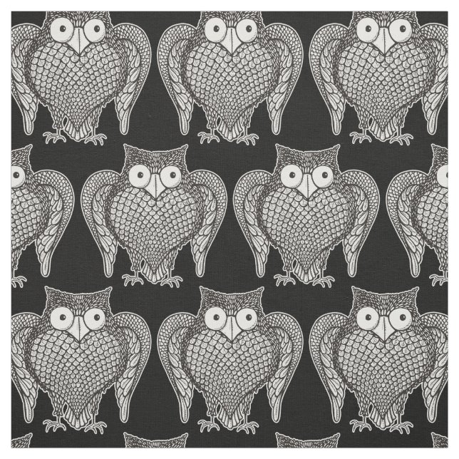 Owl Sketch Cartoon Pattern Fabric (Swatch)