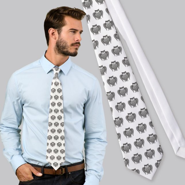 Owl Sketch Cartoon Pattern Tie (Creator Uploaded)