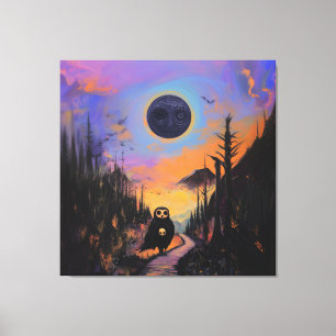 Owl Skull Black Moon Magic Mystical Witchy AI Art Canvas Print