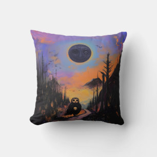 Owl Skull Black Moon Magic Mystical Witchy AI Art Cushion