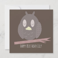 Owl Sleeping Happy Birthday Name Card
