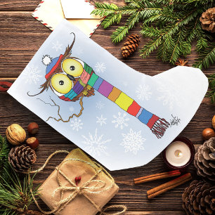 Owl Snowflakes Scarf Hat Cute Small Christmas Stocking