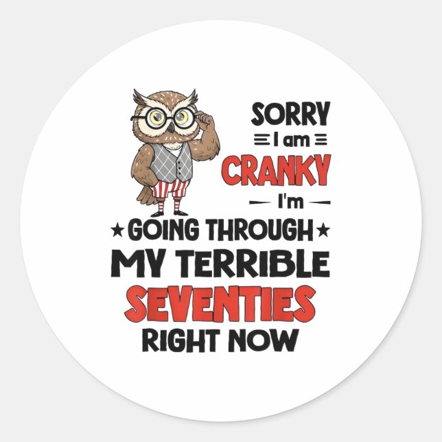 Owl Sorry I'm Cranky I'm Going Through My Terrible Classic Round Sticker (Front)