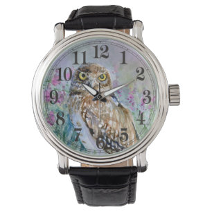 Owl spring lavender watercolor watch