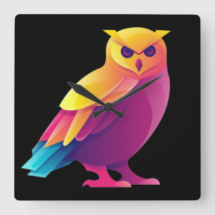 Owl square wall clock