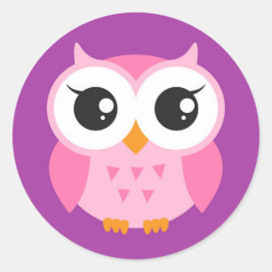 Owl stickers - cute, pink owl on purple background