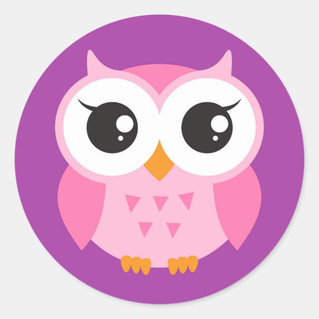 Owl stickers - cute, pink owl on purple background (Front)