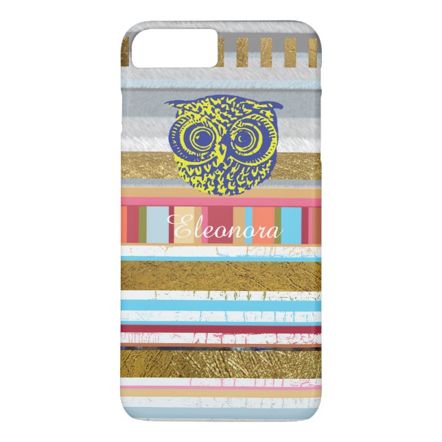 owl, stripes & name Case-Mate iPhone case (Back)