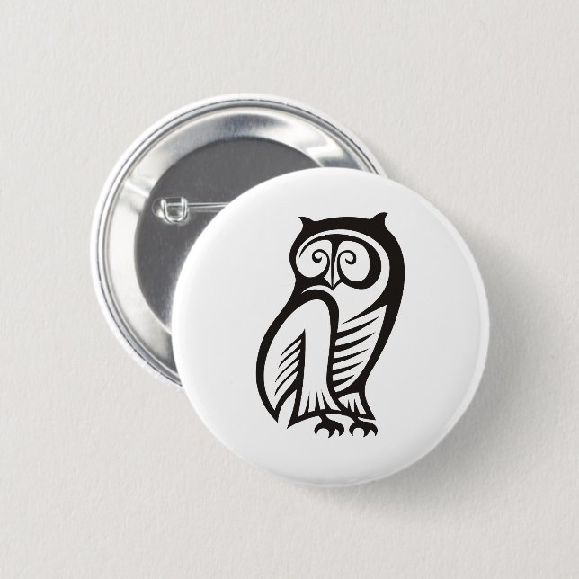 Owl Symbol Black 6 Cm Round Badge (Front & Back)