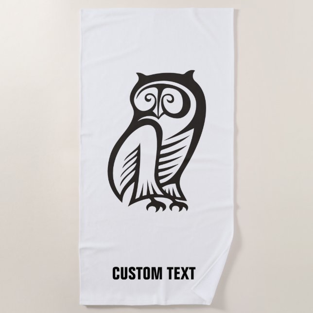 Owl Symbol Black Beach Towel (Front)