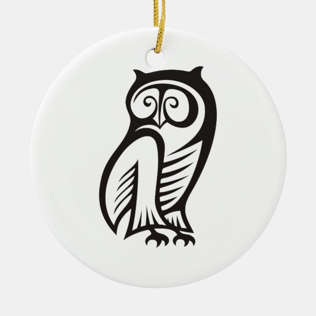 Owl Symbol Black Ceramic Tree Decoration (Front)