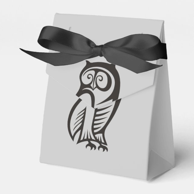 Owl Symbol Black Favour Box (Front Side)