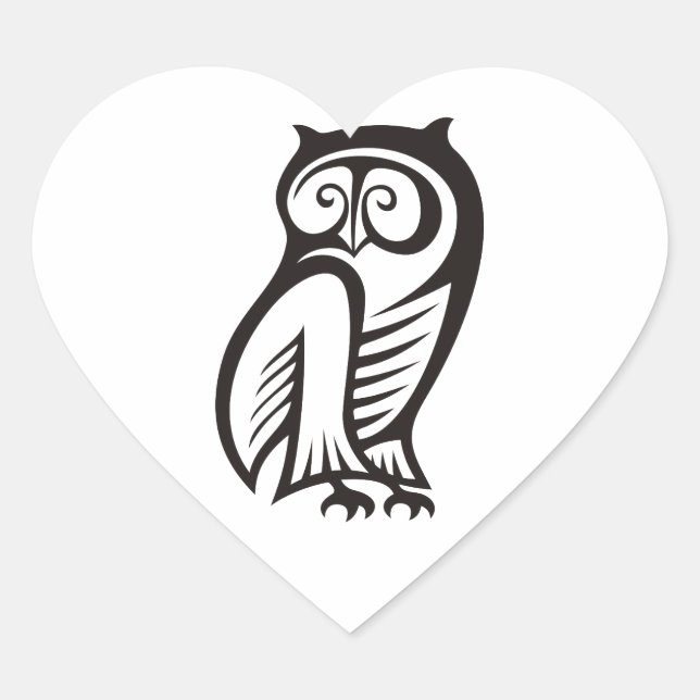 Owl Symbol Black Heart Sticker (Front)