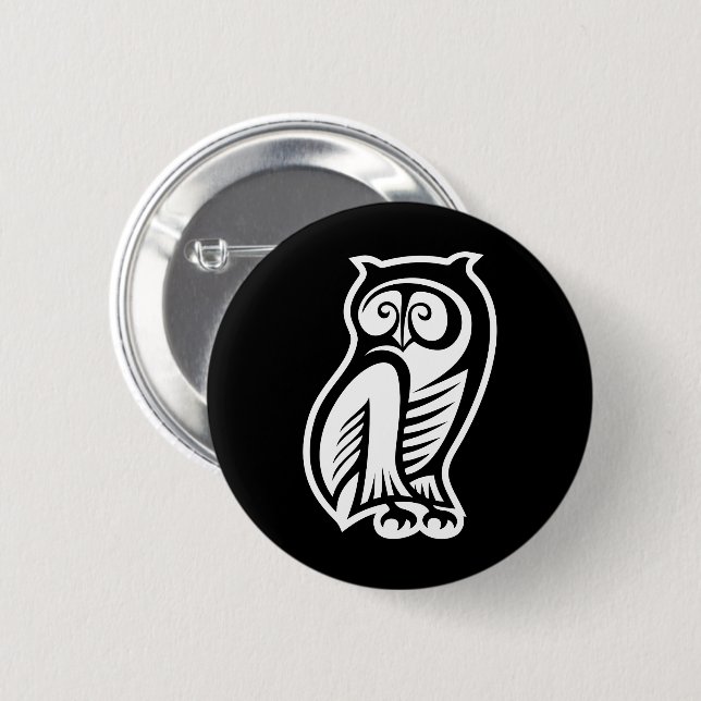 Owl Symbol White 6 Cm Round Badge (Front & Back)