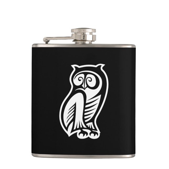Owl Symbol White Hip Flask (Front)