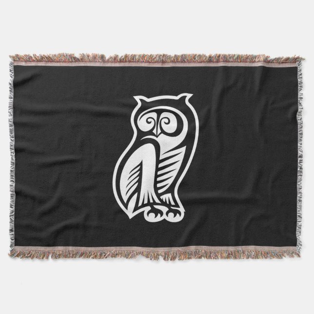 Owl Symbol White Throw Blanket (Front)