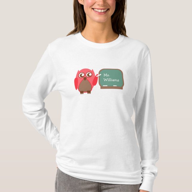 Owl Teacher At Chalkboard Personalised Shirt (Front)