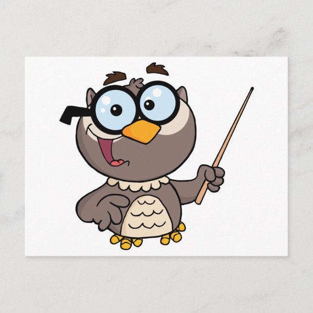 Owl Teacher Cartoon Character With A Pointer Postcard (Front)
