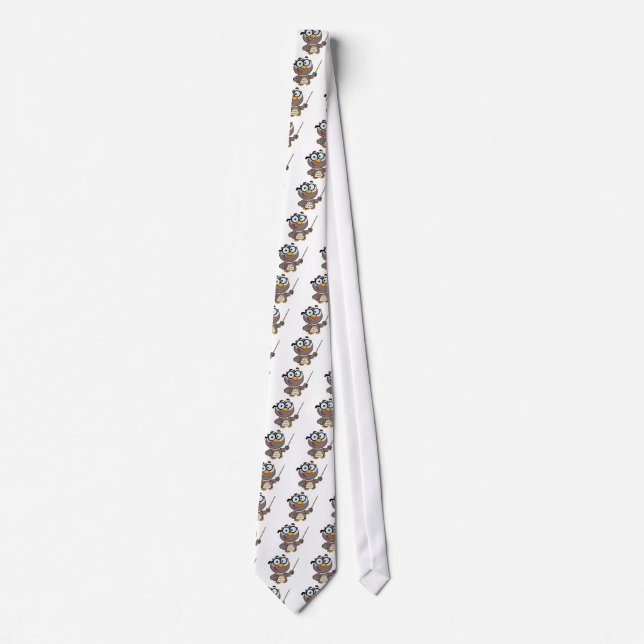 Owl Teacher Cartoon Character With A Pointer Tie (Front)