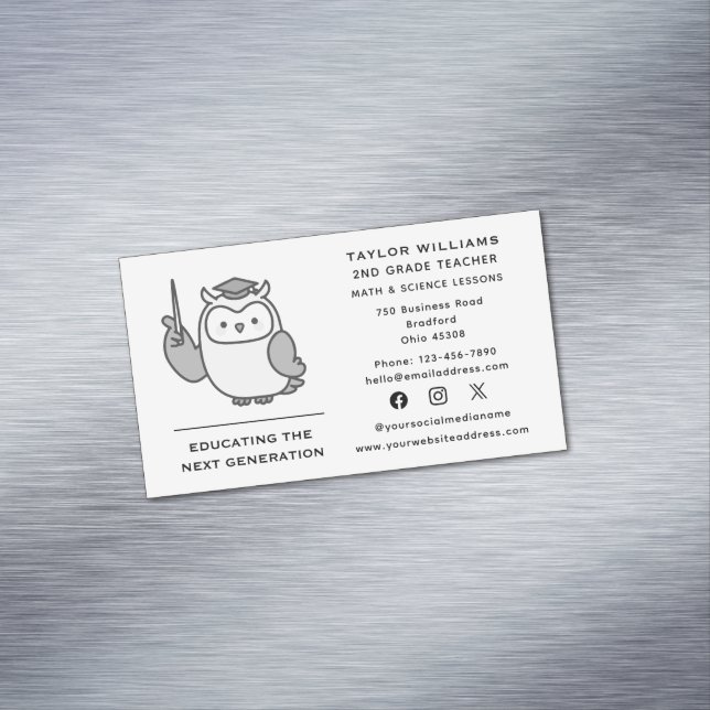 Owl Teacher Educator Tutor Tutoring Social Media Magnetic Business Card (In Situ)
