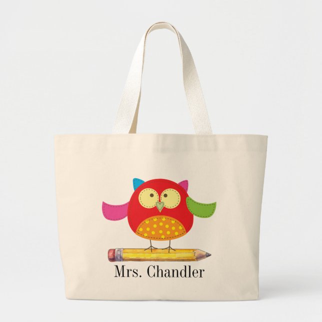 Owl Teacher Large Tote Bag (Front)