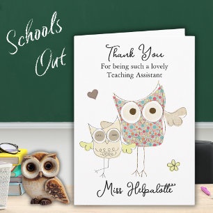 Owl Teacher/Teaching Assistant Thank You Card