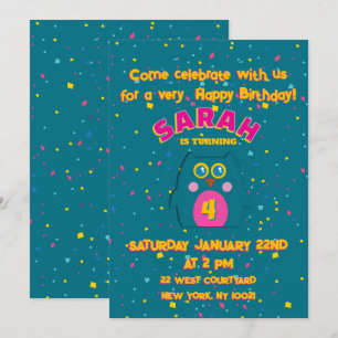 Owl Teal Purple Invitation Card