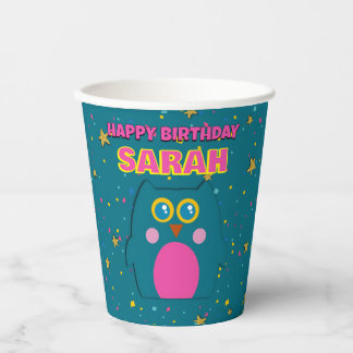 Owl Teal Purple Paper Cup Kids Birthday Party