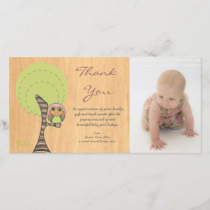 Owl Thank You New Baby Girl Arrival Gift Photocard