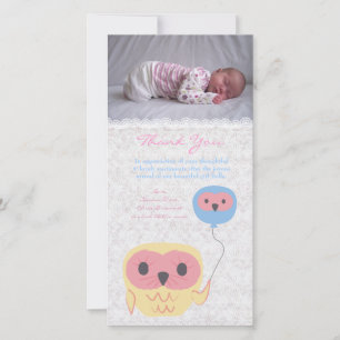 Owl Thank You Note Baby Girl Photo Card Template