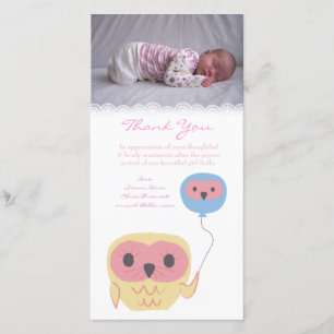 Owl Thank You Note Baby Girl Photo Card Template