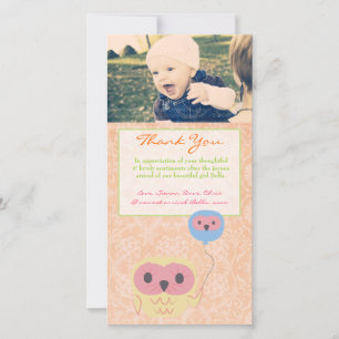 Owl Thank You Note Baby Girl Photo Template