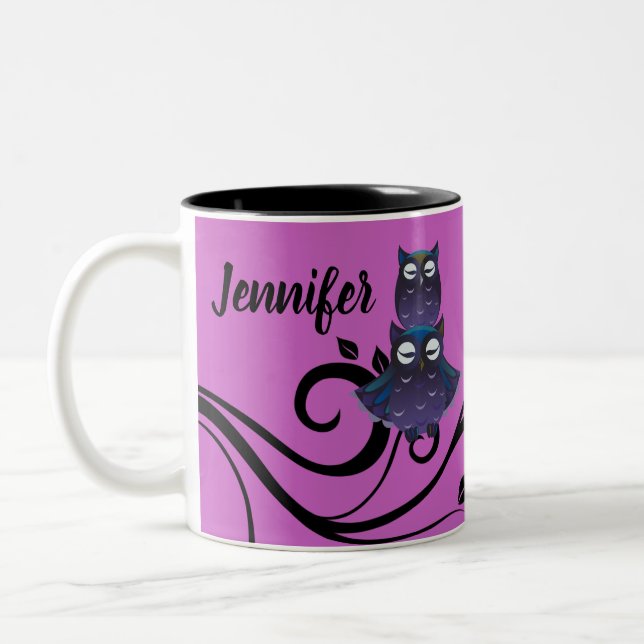 Owl Theme Purple Owl Cup Coffee Mug Custom (Left)