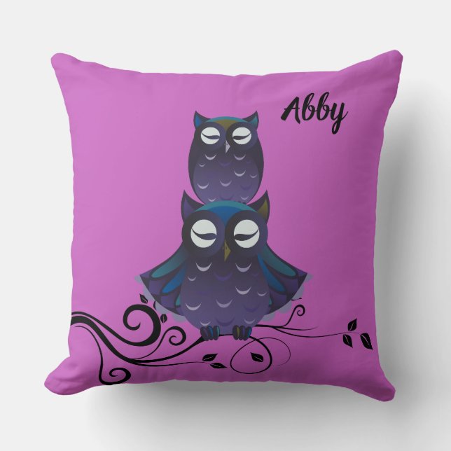 Owl Themed Personalised Home Decor Throw Pillow (Front)