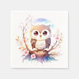 Owl-themed Woodland Baby Girl Shower Napkin