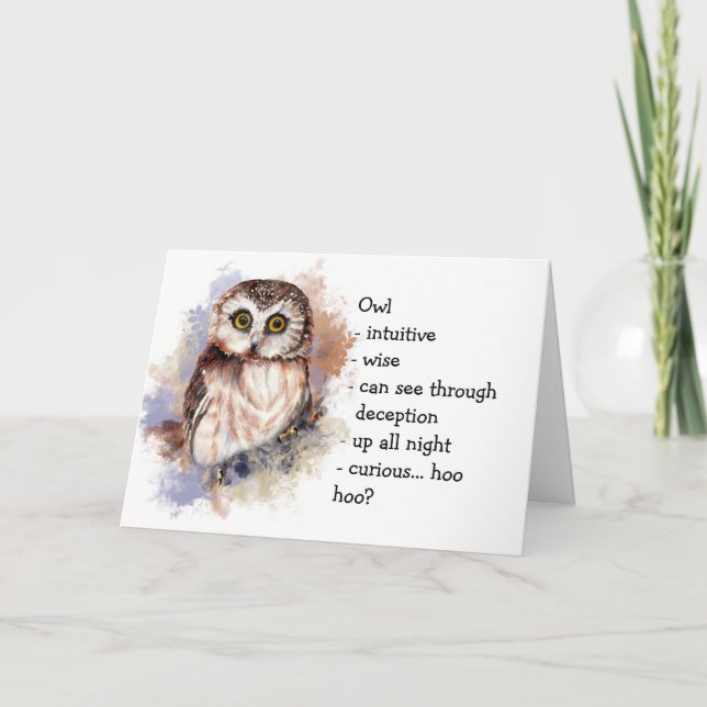 Owl Totem, Animal Guide Funny Birthday Card (Front)