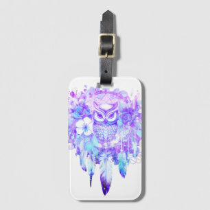 Owl Totem Dreamcatcher Floral Feather Purple Tint Luggage Tag