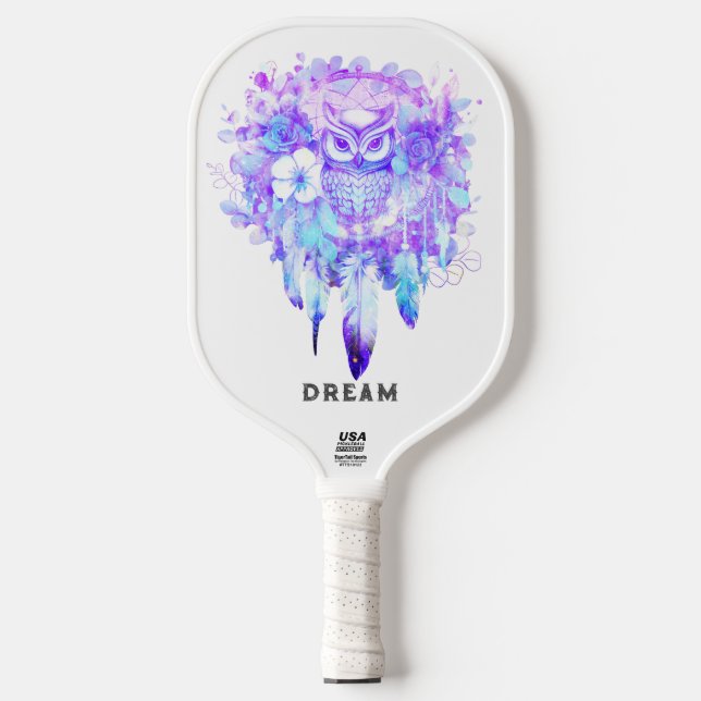 Owl Totem Dreamcatcher Floral Feather Purple Tint Pickleball Paddle (Front)