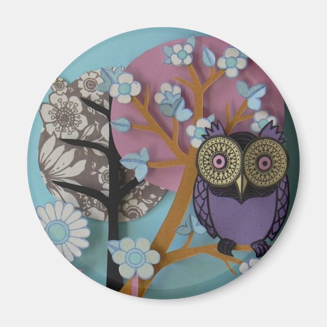 owl tree flowers magnet (Front)