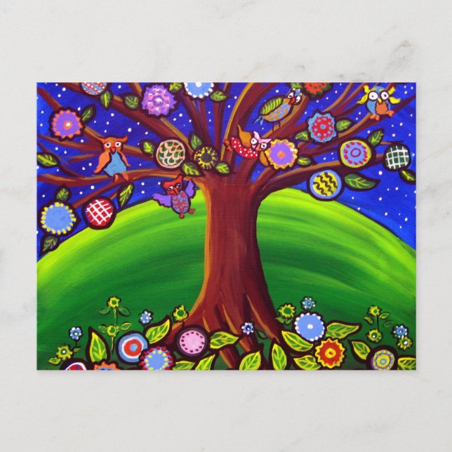 Owl Tree Fun Folk Postcard (Front)
