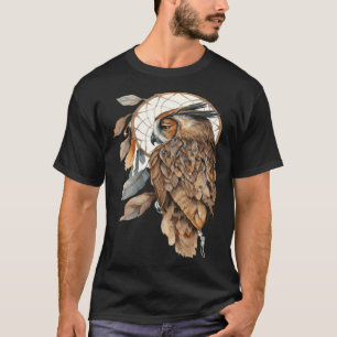 Owl Tribal Watercolor Owl Dream Catcher T-Shirt