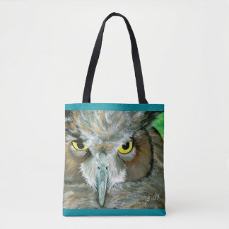 Owl: Turquoise Accent w/ Feather Detail Back Tote Bag
