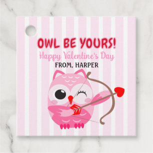 Owl Valentines Pink Hearts Gift Tags