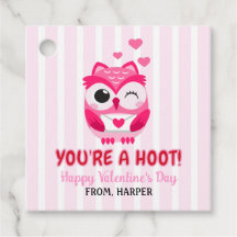 Owl Valentines Pink Hearts Gift Tags