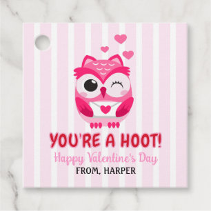 Owl Valentines Pink Hearts Gift Tags